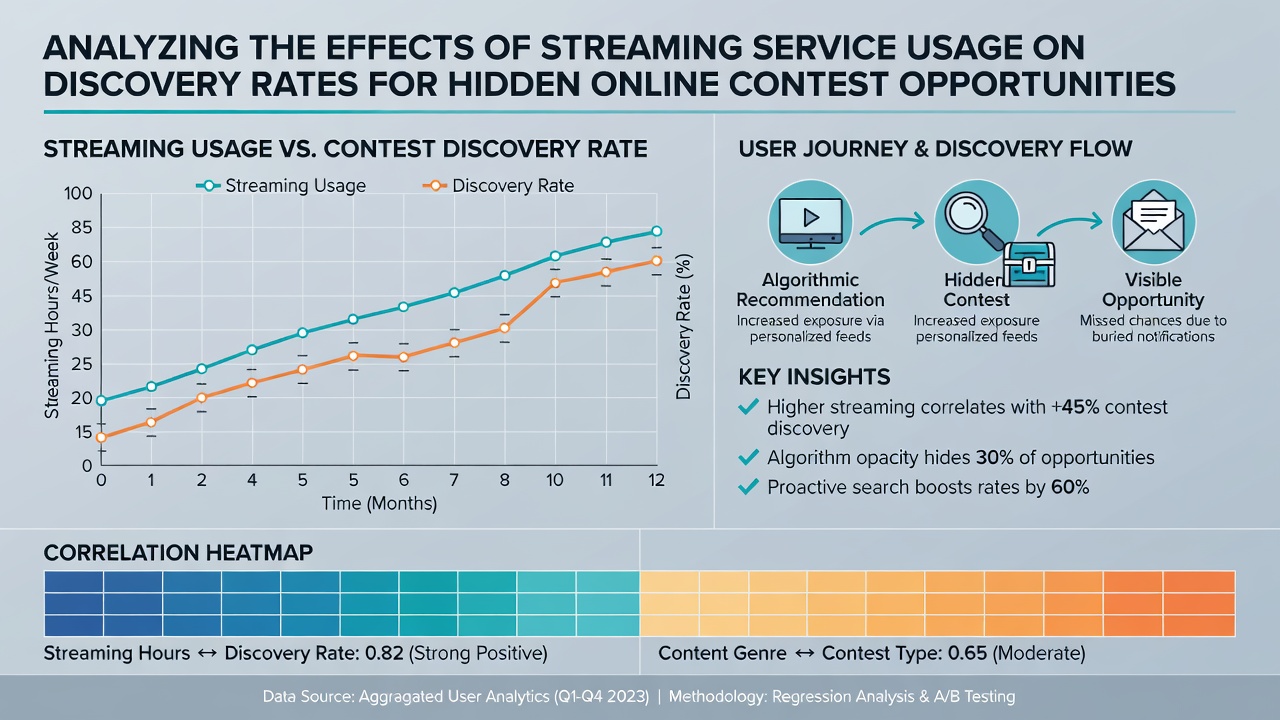 Data visualization charts comparing streaming hours against contest discovery metrics across different user groups