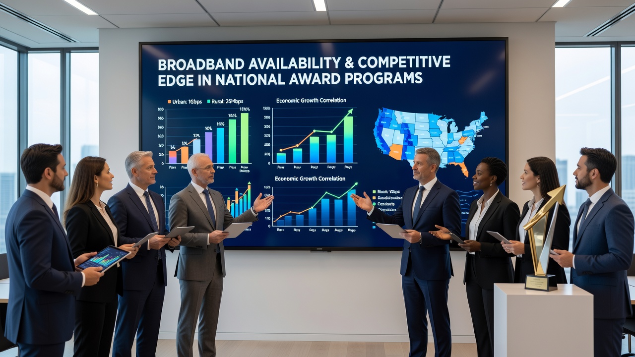 Regional maps illustrating broadband coverage variations and their correlation with award program entry volumes
