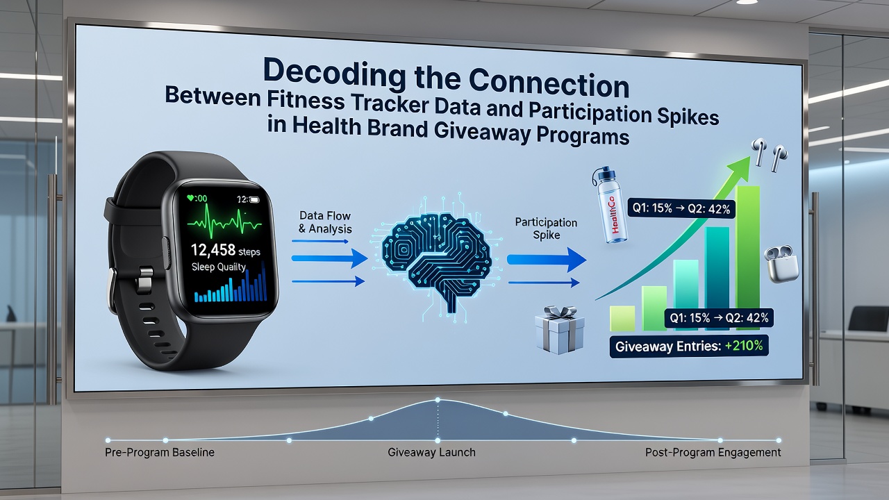 Fitness tracker dashboard displaying step counts and activity metrics alongside giveaway entry trends