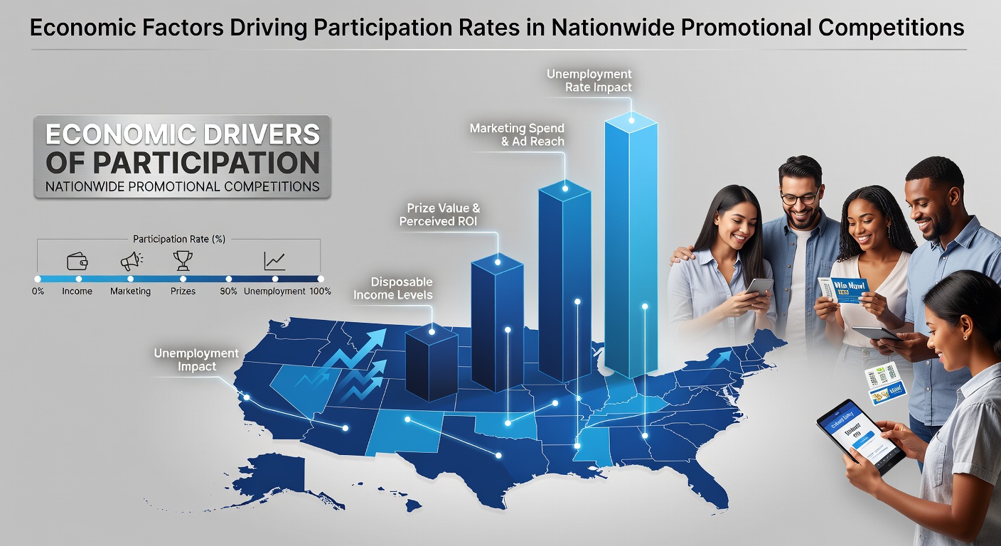 Graph showing rising participation in promotional competitions alongside economic indicators like unemployment rates from 2020 to 2026