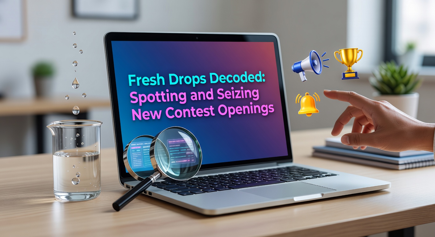 Dynamic screen filled with colorful notifications announcing brand-new sweepstakes launches, highlighting urgency and fresh opportunities