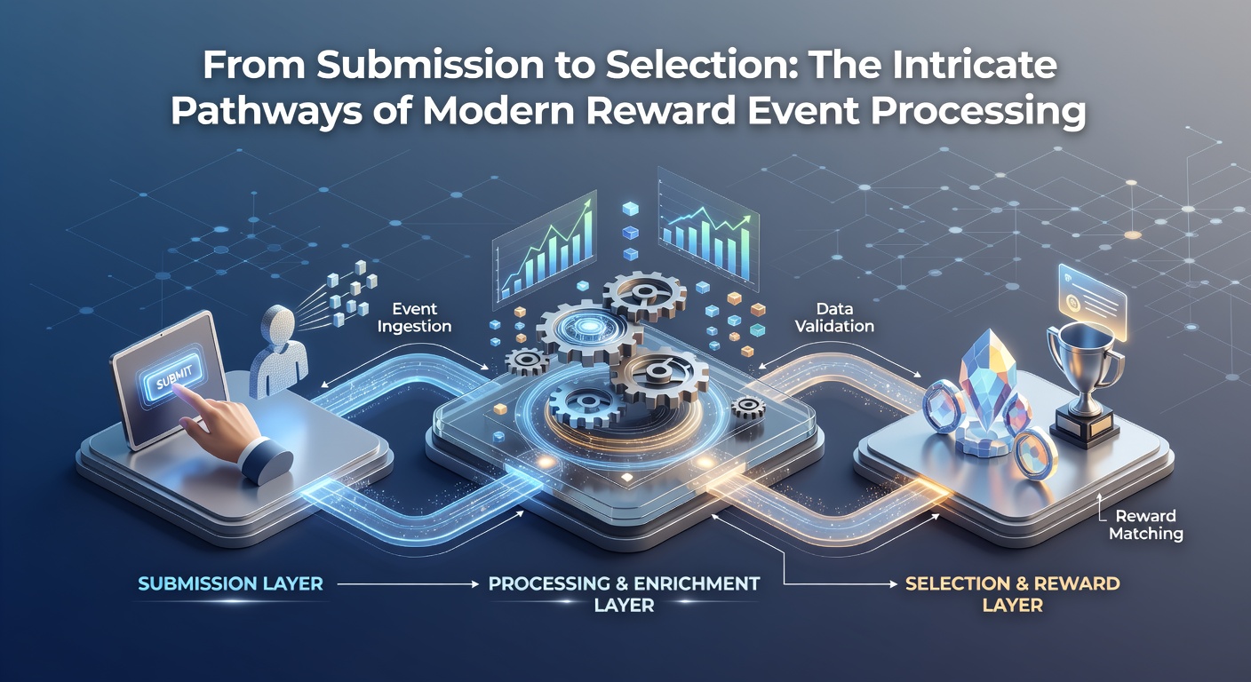 Flowchart diagram illustrating steps from entry verification through algorithmic selection to winner notification in reward events