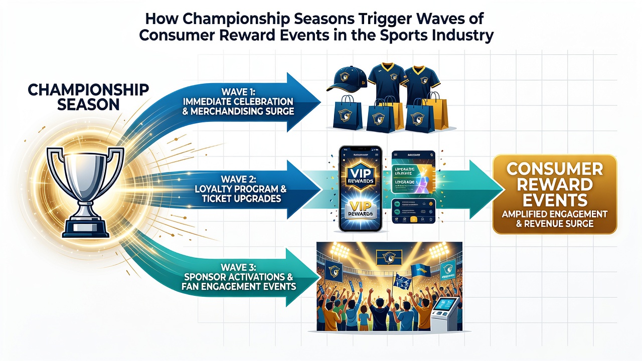 Sports fans celebrating a championship victory while engaging with promotional reward events and giveaways