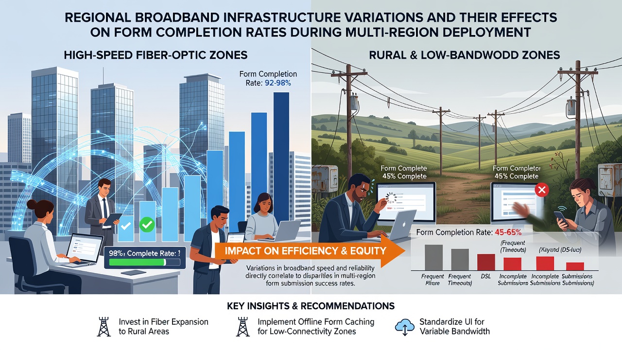 Graph illustrating form completion rates correlated with broadband speeds in various regions