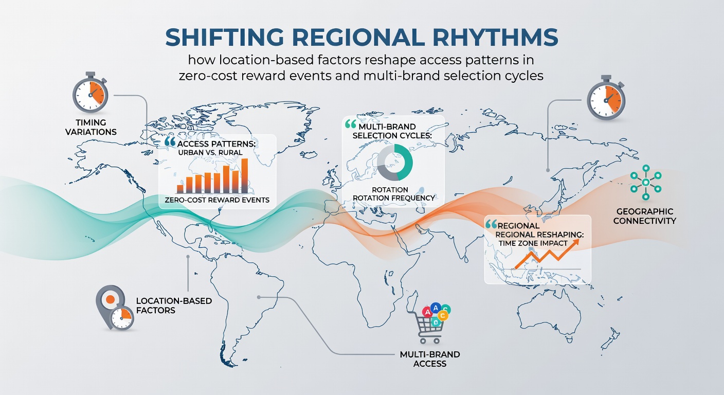 Regional map illustrating varying participation rates in free reward events across different time zones and locations