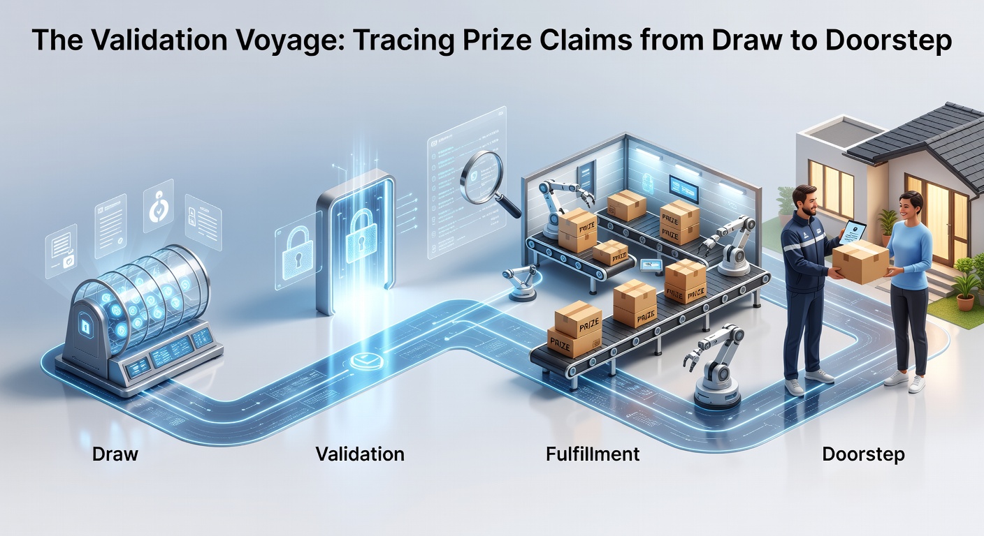 Infographic outlining the multi-stage journey from prize draw to winner receiving their reward at home