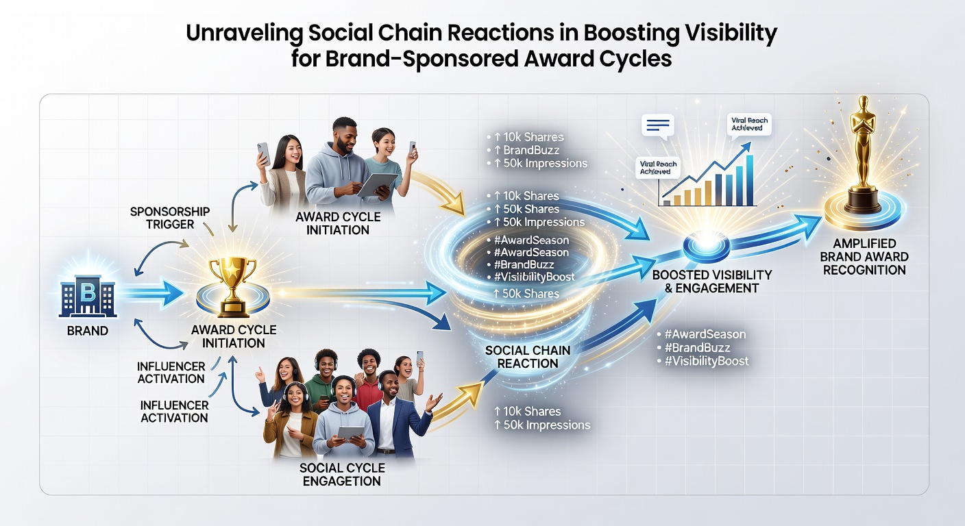 Social media users sharing brand award announcements across multiple platforms creating visible chain reactions